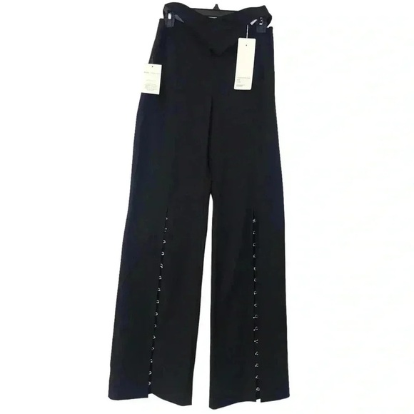Anna October Wool Crossover Palazzo Pants Women’s 6 Black High Waist Slit NWT - Picture 14 of 16